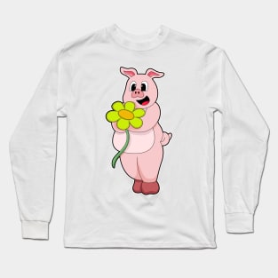 Pig with yellow Flower Long Sleeve T-Shirt